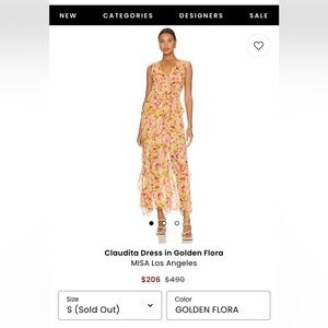 MISA Los Angeles Claudita Dress in Golden Flora - Size Small
